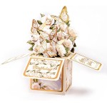 3D Pop Up Greeting Gift Box with White and Gold Butterflies