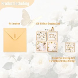 3D Pop Up Greeting Gift Box with White and Gold Butterflies