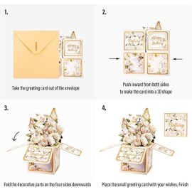 3D Pop Up Greeting Gift Box with White and Gold Butterflies